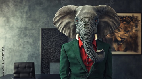 Obraz na płótnie Elephant in Green Suit and Red Shirt. AI generated illustration w salonie