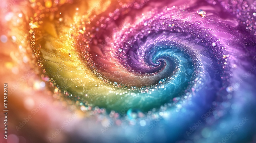 Rainbow Spiral with Bokeh and Crystals. AI generated illustration