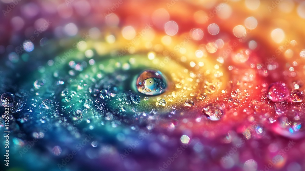 Rainbow Spiral with Bokeh and Crystals. AI generated illustration