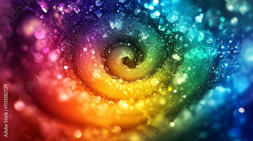 Rainbow Spiral with Bokeh and Crystals. AI generated illustration