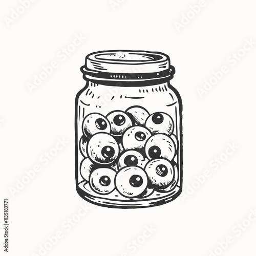 Green eyes in jars with and without liquid. Eyes in jars isolated on a white background.