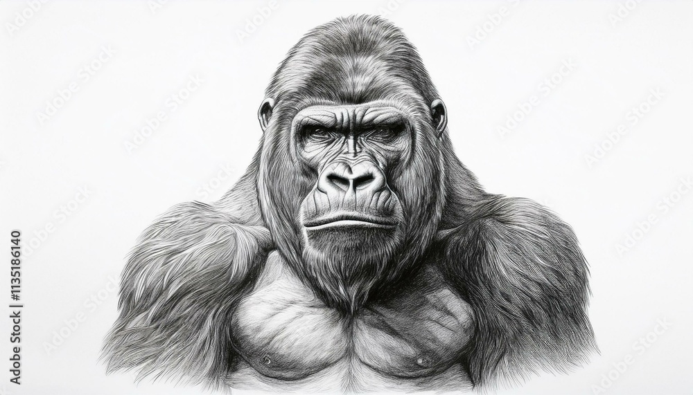 Gorilla sketched in pencil on white background Gorilla sketched in pencil on white background