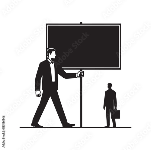 a man holding large empty sign silhouette vector illustration