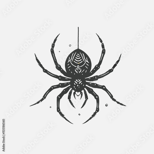 Spider Black Widow. Black bug spider silhouette, isolated white background. Scary Halloween icon, symbol horror Black silhouette illustration