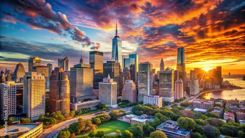 Stunning USA Cities Skylines Set Featuring Iconic Landmarks with Lush Foregrounds and Dynamic Skies, Perfect for Urban Landscape Enthusiasts and Travel Inspiration