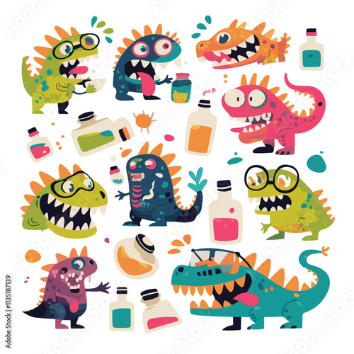 Illustration of funny scary creatures