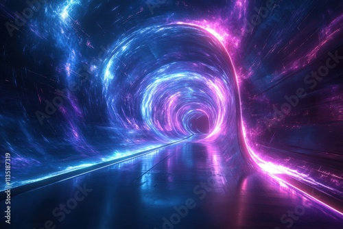 Obraz na płótnie Futuristic sci-fi background, dark empty space, blue and purple neon light w salonie