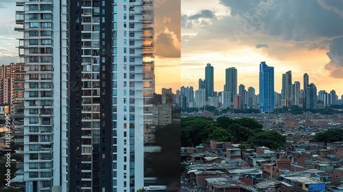 Urban Landscape with High-Rise Buildings at Sunset