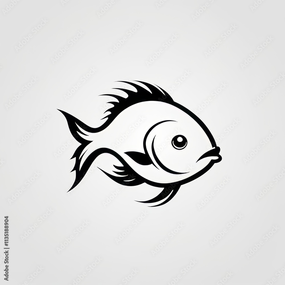 Fototapeta premium Black and white illustration of a fish with fins.