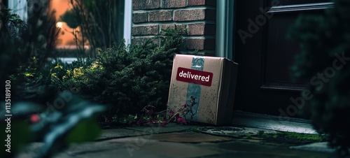 A package left at a doorstep with a 