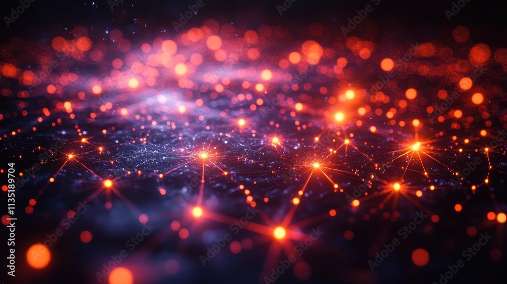 Abstract Network of Glowing Red Points Connected by Lines on a Dark Background. Abstract Network of Glowing Red Points Connected by Lines on a Dark Background.