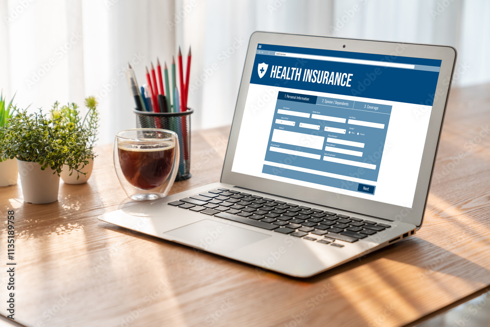 Fototapeta premium Health insurance web site modish registration system for easy form filling