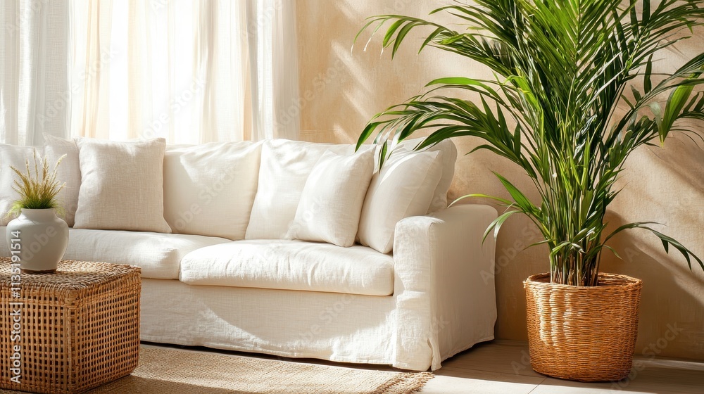 Cozy Living Room with Natural Light and Green Plants Cozy Living Room with Natural Light and Green Plants