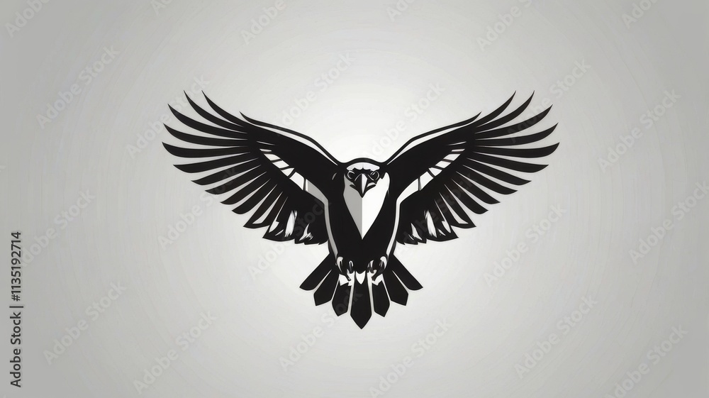 Black and white silhouette of an eagle with wings spread.