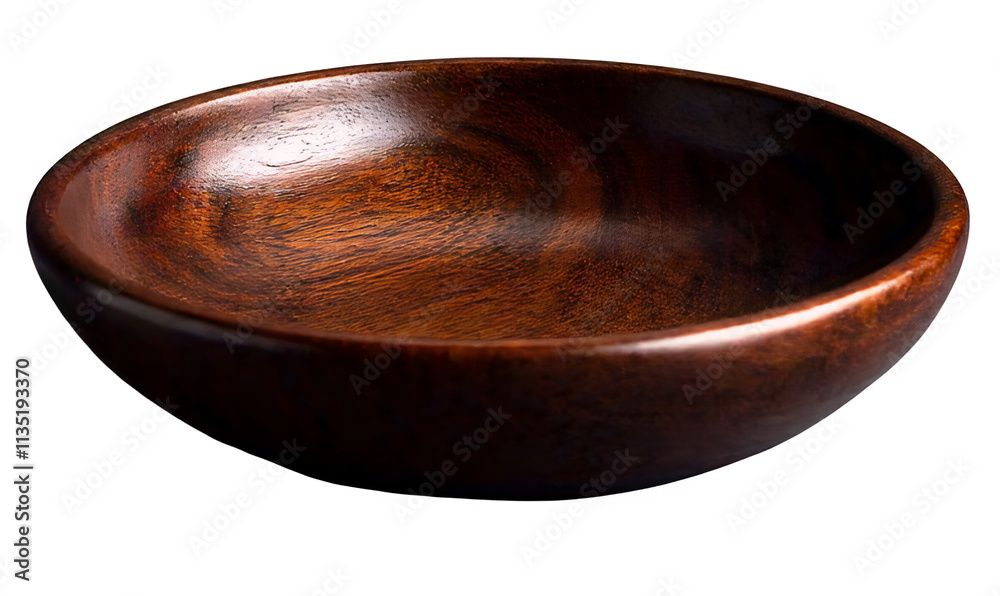 A brown wooden bowl with a smooth, natural finish, isolated on a white background A brown wooden bowl with a smooth, natural finish, isolated on a white background