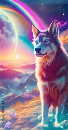 Wolf in neon colors. Generated AI