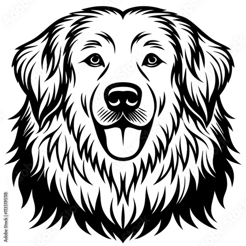 great pyrenees dog black silhouette vector with white background