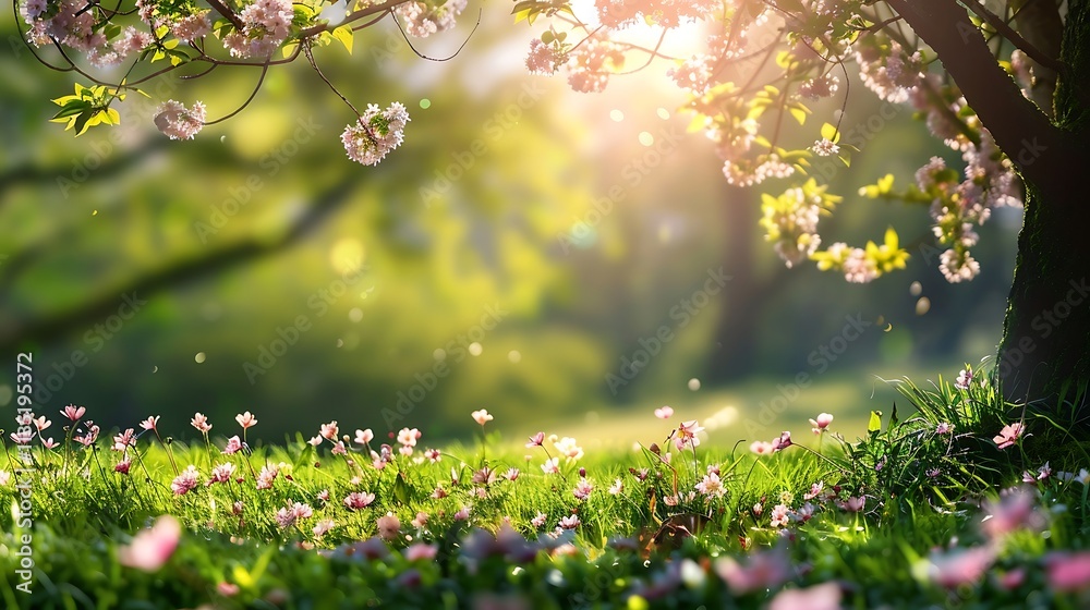 Beautiful spring landscape with blooming flowers in the garden. Sunny day. Beautiful spring landscape with blooming flowers in the garden. Sunny day.