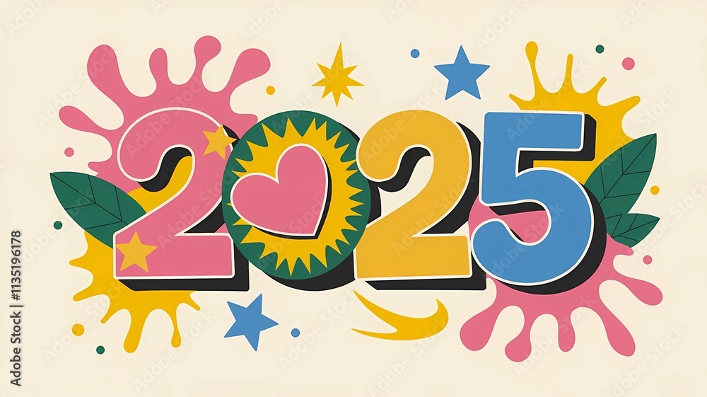 2025 New Year Design with Colorful Elements and Fun Graphics