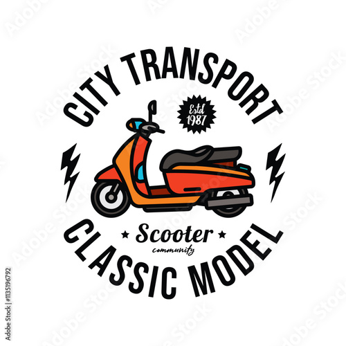 Classic old scooter poster. Original vector illustration in vintage style. T-shirt design. photo