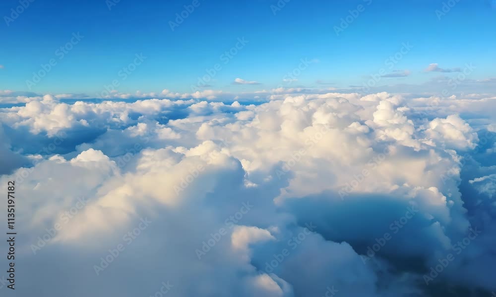 Stunning View of Fluffy Clouds and Clear Blue Sky from Above Stunning View of Fluffy Clouds and Clear Blue Sky from Above