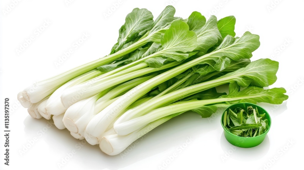 Fresh Green Bok Choy And Sliced Leaves On White Surface Fresh Green Bok Choy And Sliced Leaves On White Surface