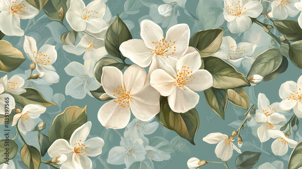 Elegant chinese design: a pattern of jasmine flowers and graceful lines in a timeless fusion of tradition and artistry - high definition. Timeless. Illustration