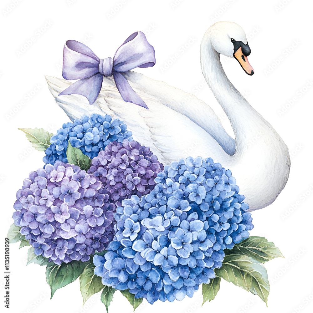 Obraz premium White Watercolor Swan Garden Clipart Vector Illustration
