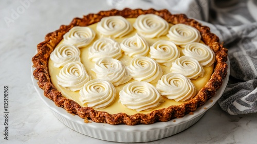 Delicious Lemon Tart with Swirl Cream Topping Sweet Pastry Dessert