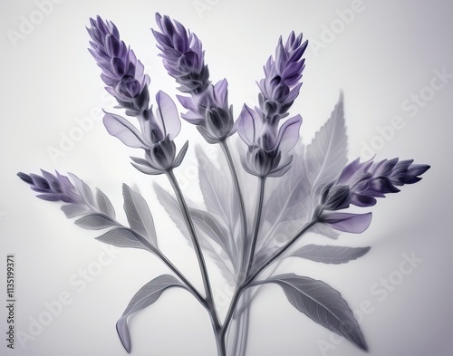 X-ray style image of delicate Lavender, purple, grey colors