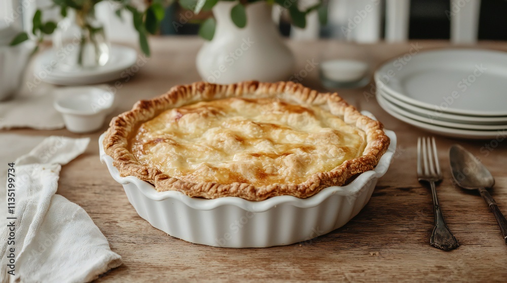 Golden Crust Homemade Dessert Pie Rustic Table Setting Golden Crust Homemade Dessert Pie Rustic Table Setting