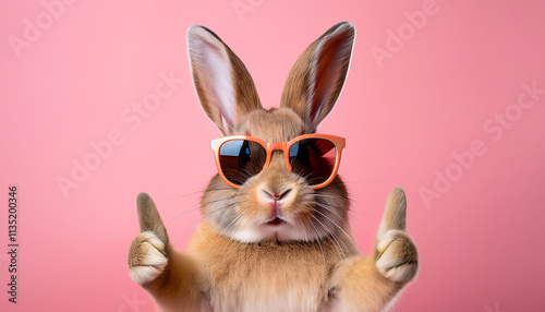 Wallpaper Mural easter bunny rabbit background. giving thumbs up smiling Easter bunny rabbit with sunglasses Torontodigital.ca