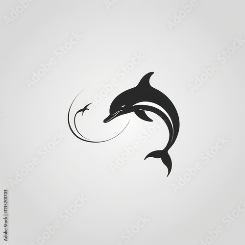 Silhouette of a dolphin leaping out of the water. photo