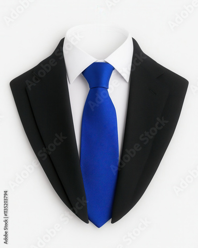 Elegant Black Suit with Royal Blue Tie and White Shirt