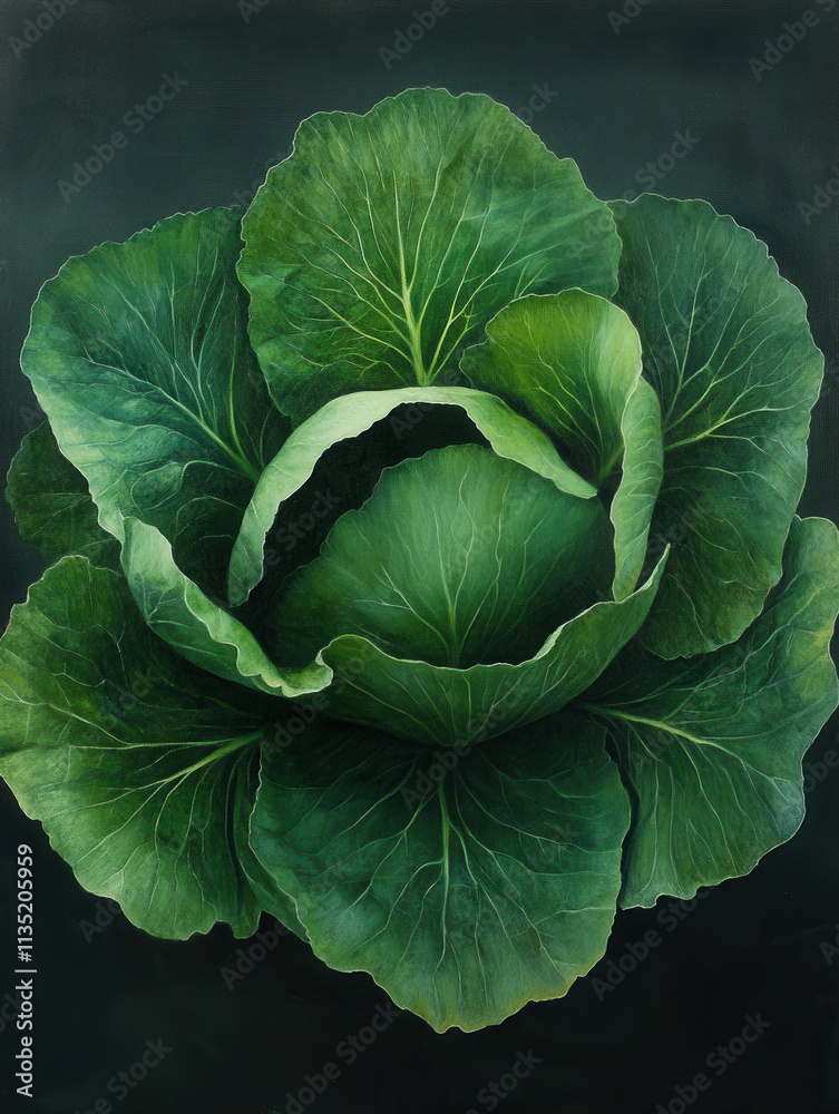 Fototapeta premium Fresh Green Cabbage Isolated on Dark Background