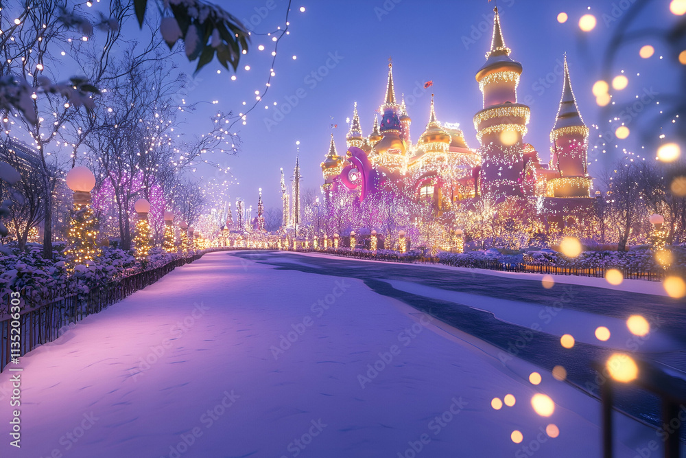 Obraz premium Winter Wonder Land, Park with lights in winter season, Christmas,