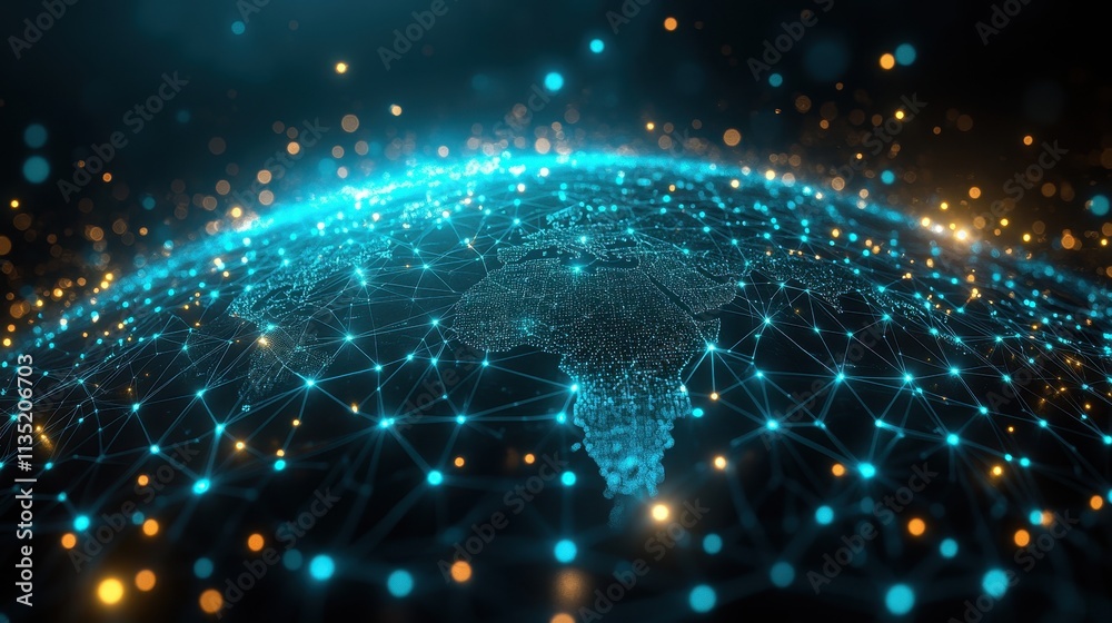 Global Network Abstract Digital Earth with Glowing Connections on Dark Background. Global Network Abstract Digital Earth with Glowing Connections on Dark Background.