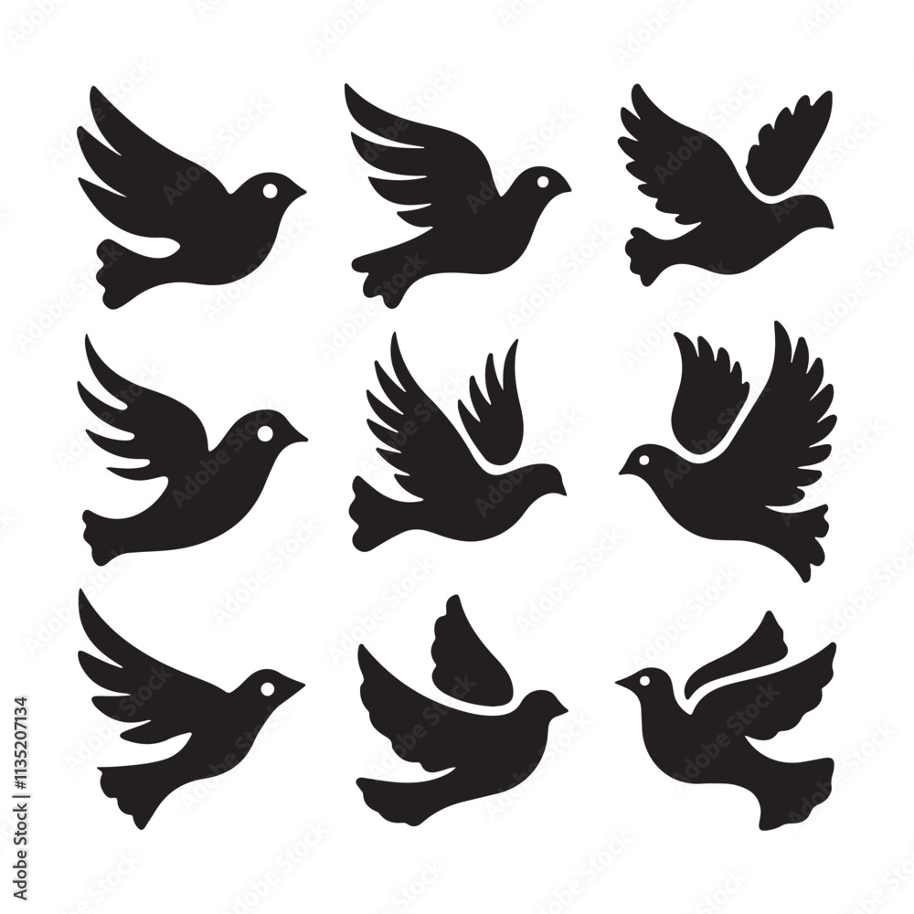 Obraz premium Silhouettes – Birds Birds of Spring Pigeons Flying Silhouettes 4