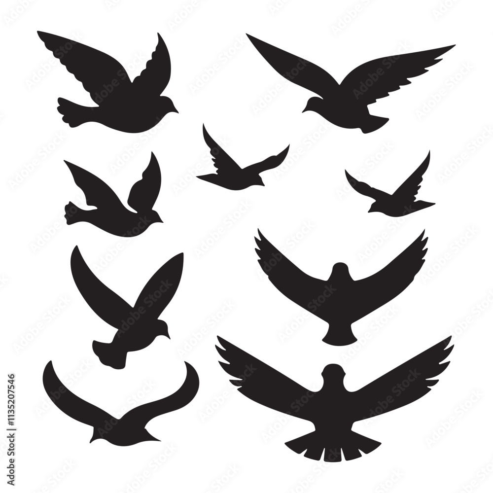 Fototapeta premium Silhouettes – Birds Birds of Spring Pigeons Flying Silhouettes 4