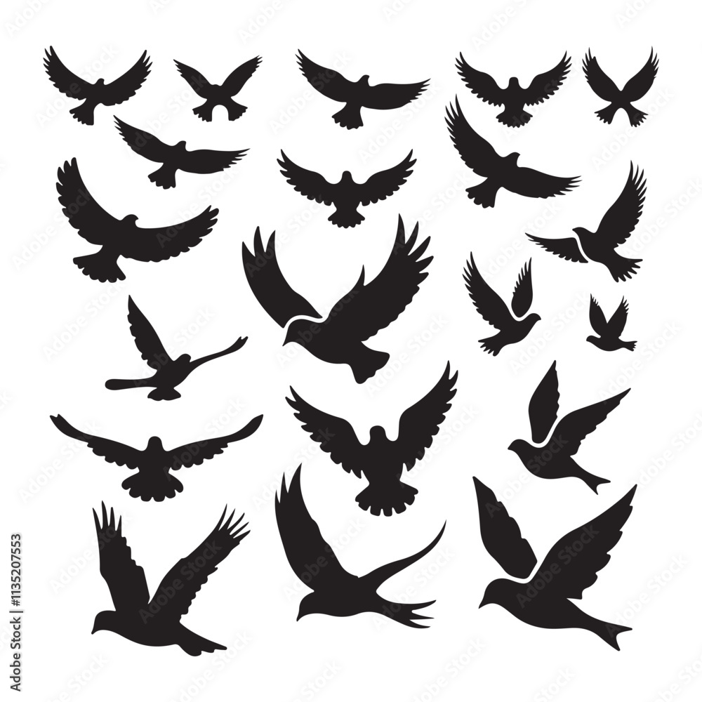 Fototapeta premium Silhouettes – Birds Birds of Spring Pigeons Flying Silhouettes 4