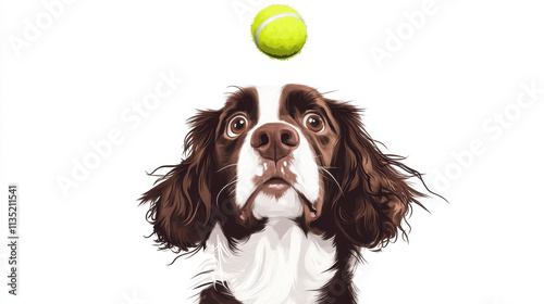 Obraz na płótnie Cute Spaniel with Ball in Comic Style Illustration