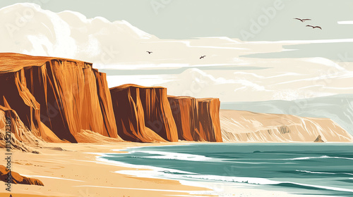 Nostalgic travel poster of Paracas, capturing the beauty of its desert coastline and cliffs in a retro design