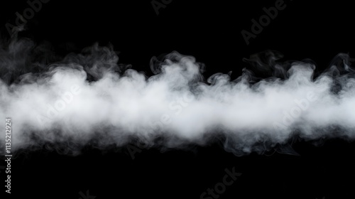 A thin horizontal line of white smoke against a black background, with delicate swirling patterns creating a soft and atmospheric effect