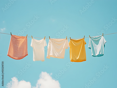 Drying clothes on a clothesline outside
