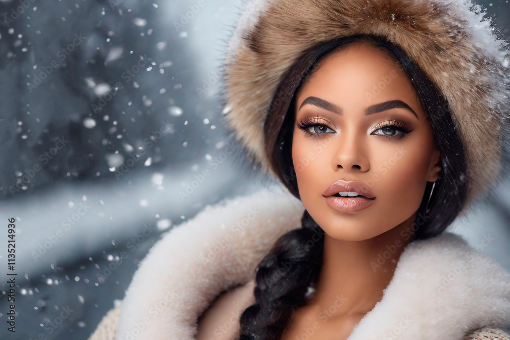 Portrait of a beautiful girl in a fur hat. Portrait of a beautiful girl in a fur hat.