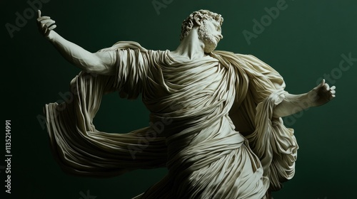 Dramatic close-up of an antique marble statue, dynamically posed.