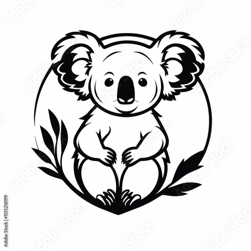 Cute koala bear illustration in black and white. photo