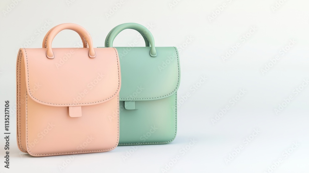colorful bags 3d and smile concept. Stylish pastel leather bags in pink and green, perfect for fashion lovers. colorful bags 3d and smile concept. Stylish pastel leather bags in pink and green, perfect for fashion lovers.