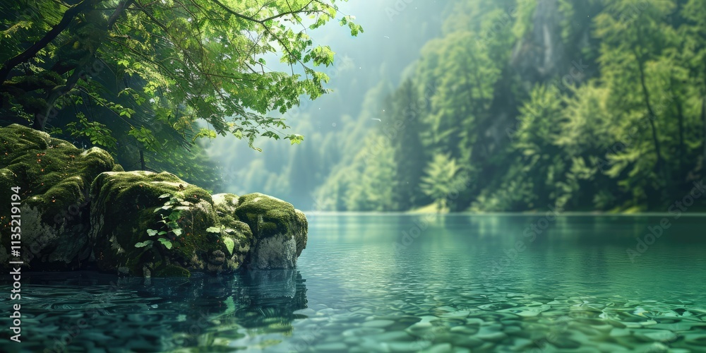 Obraz premium During the summer holiday I plan to travel to a beautiful island surrounded by a sparkling lake lush green grass