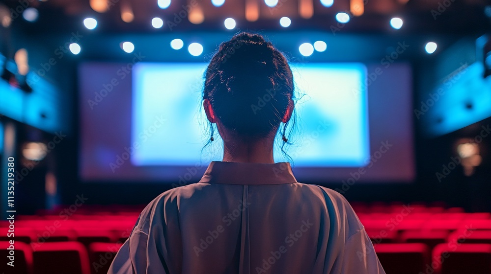 Woman watching movie in cinema. Woman watching movie in cinema.